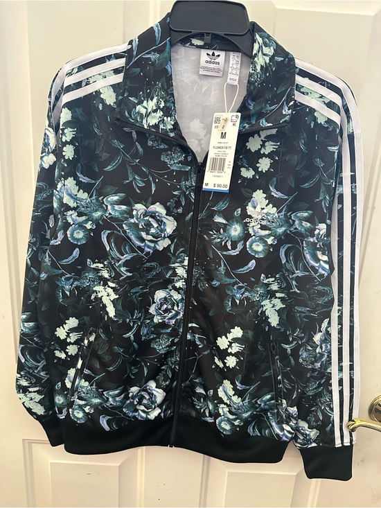 adidas Jackets & Blazers - adidas Black Floral Track Bomber Jacket with Teal Accents